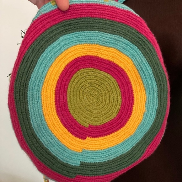 Wayuu Mochila Colombia Crossbody Bucket Bag Embroidered Crocheted Purse Tassels - Picture 8 of 9